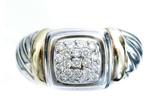 David Yurman 18k YG & 925 Cable Diamond Ring
