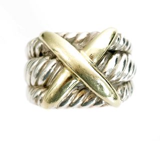 David Yurman 14K Gold Sterling Triple Cable X Ring