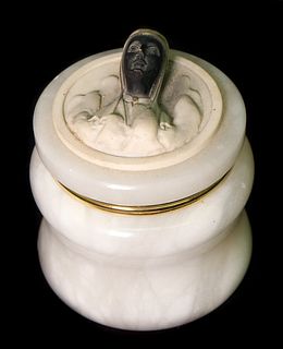 Virgin of Montserrat Alabaster Figural Box