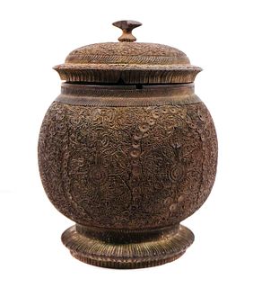 19th Continental Floral Carved Tobacco Tea Caddy