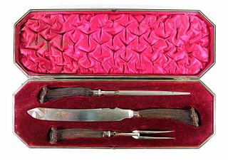 Late 18th C Sheffield 925 & Stag Carving Set