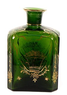 Green Glass Scent Bottle w/Gilt Enamel