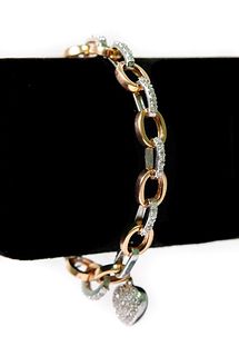 14k RGWG Diamond Bracelet w/Heart Charm