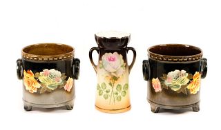 Czechoslovakian Pottery Vase Garniture Set