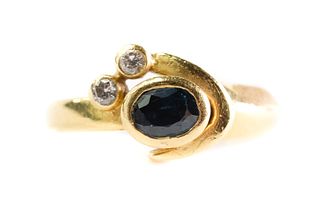 10k Yellow Gold Diamond & Blue Sapphire Ring