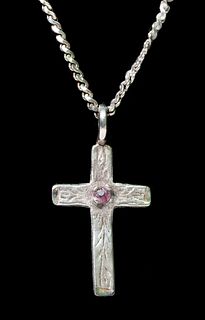Sterling Silver & Amethyst Cross Pendant Necklace