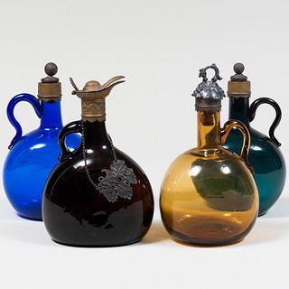 Group of Four Colored Glass Flagons