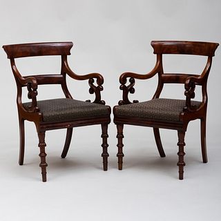 Pair of William IV Carved Mahogany Armchairs