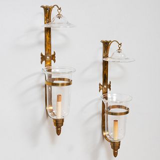 Pair of Glass and Brass Sconces