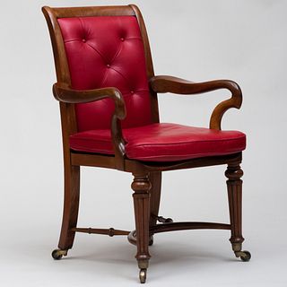 William IV Style Mahogany Tufted Upholstered Armchair