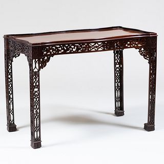 George III Style Carved Mahogany Silver Table, in the Neo-Gothic Taste