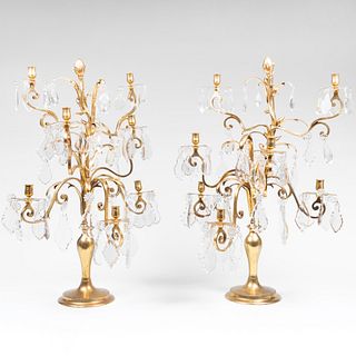Pair of Louis XV Style Gilt-Bronze and Glass Seven-Light Girandoles