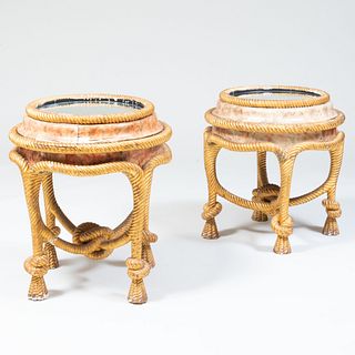 Two Similar Victorian Giltwood and Faux Painted Rope-Twist Pedestals