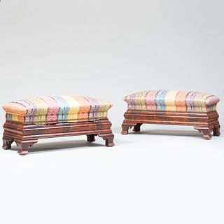 Pair of Victorian Mahogany and Silk Upholstered Window Benches
