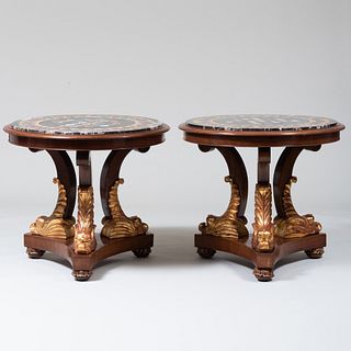 Pair of Continental Neoclassical Style Mahogany and Parcel-Gilt Center Tables, of Recent Manufacture