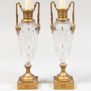 Pair of Gilt-Bronze-Mounted Cut Glass Table Lamps