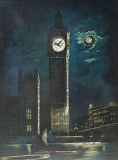 A 20TH CENTURY BIG BEN MOTHER OF PEARL CLOCK INSERT PAINTING