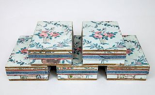 Set of Five French Wallpaper-Covered Board Boxes
