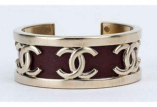 Chanel Silver & Leather Cuff Bracelet