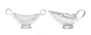An American Silver Creamer and Sugar Bowl, William T. Binder, New York, NY, Mid 20th Century, Length of sugar bowl 5 1/2 inches.