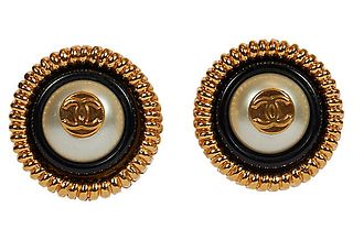Chanel Black/White Logo Clip Earrings