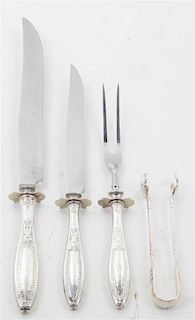 An American Silver Three-Piece Carving Set, Length of longest 12 1/2 inches.