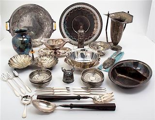 A Group of American Silver-Plate Table Articles, 20th Century, of various makers, comprising a vase, a bride's basket, a divided