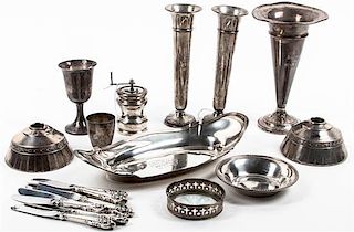A Group of American Silver Table Articles, 20th Century, by various makers, comprising three vases with weighted bases, a bread