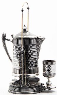 A Silver-Plate Kettle on Stand with Goblet Height overall 20 inches