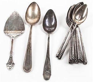 * A Set of Eleven American Silver Demitasse Spoons, Dominick & Haff, New York, NY, with twisted reed handles, together with a te