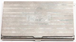 * An American Silver Business Card Holder, Reed & Barton, Taunton, MA, rectangular form, the hinged cover chased with reeded ban