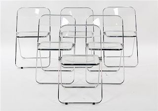A Set of Six Italian Lucite Folding Chairs, Height 29 inches.