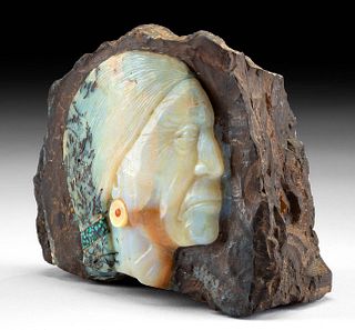 20th C. W.C. Shotts Opal Cameo Carving of Sitting Bull