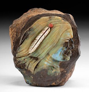 20th C. W.C. Shotts Opal Cameo of Native American