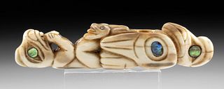 19th C. Tlingit / Haida Walrus Ivory Totem Pipe