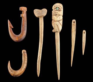 19th C. Tlingit Haida Bone / Antler Hooks, Needles