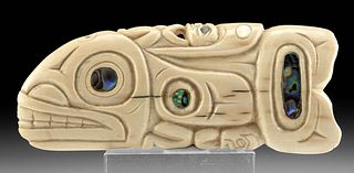 20th C. Tlingit Walrus Ivory & Nacre Shaman Orca Amulet