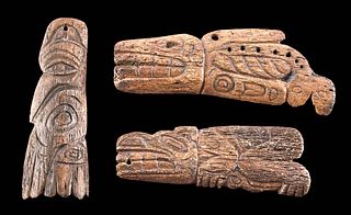 19th C. Haida / Tlingit Bone Animal Totem Amulets (3)