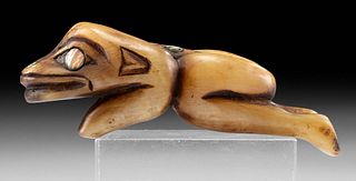 19th C. Tlingit / Haida Horn & Nacre Frog Effigy Amulet