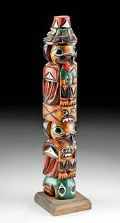 Signed 20th C. Tlingit Cedar Totem Pole, Frank Williams