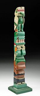 Signed 1930s Canadian Painted Wood Totem Pole