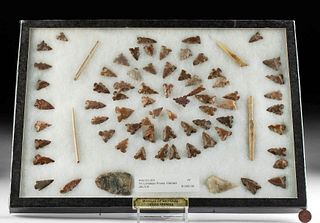 70 Cahokia Stone Arrowheads & 4 Bone Awls