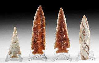 4 Native American Woodland Stone Arrowheads
