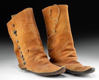 20th C. Native American Navajo Leather Moccasin Boots