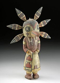 20th C. Hopi Polychrome Wood Kachina Bird-Faced Figure