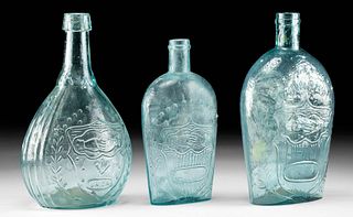 19th C. Civil War Era Glass Flasks Unity Symbols (3)