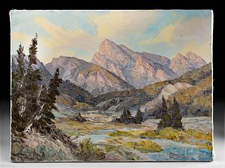 20th C. Bill Freeman Painting - River & Mountains