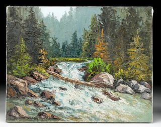 Signed Susanne Nyberg Painting, Mountain River ca. 1980