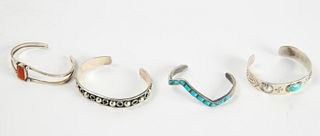Four Navajo and Mexican Silver Bracelets