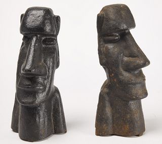 Cast Iron Easter Island Andiron Heads